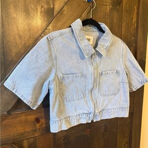 Light Blue Denim Zip-Front Short Sleeve Jacket - Unbranded